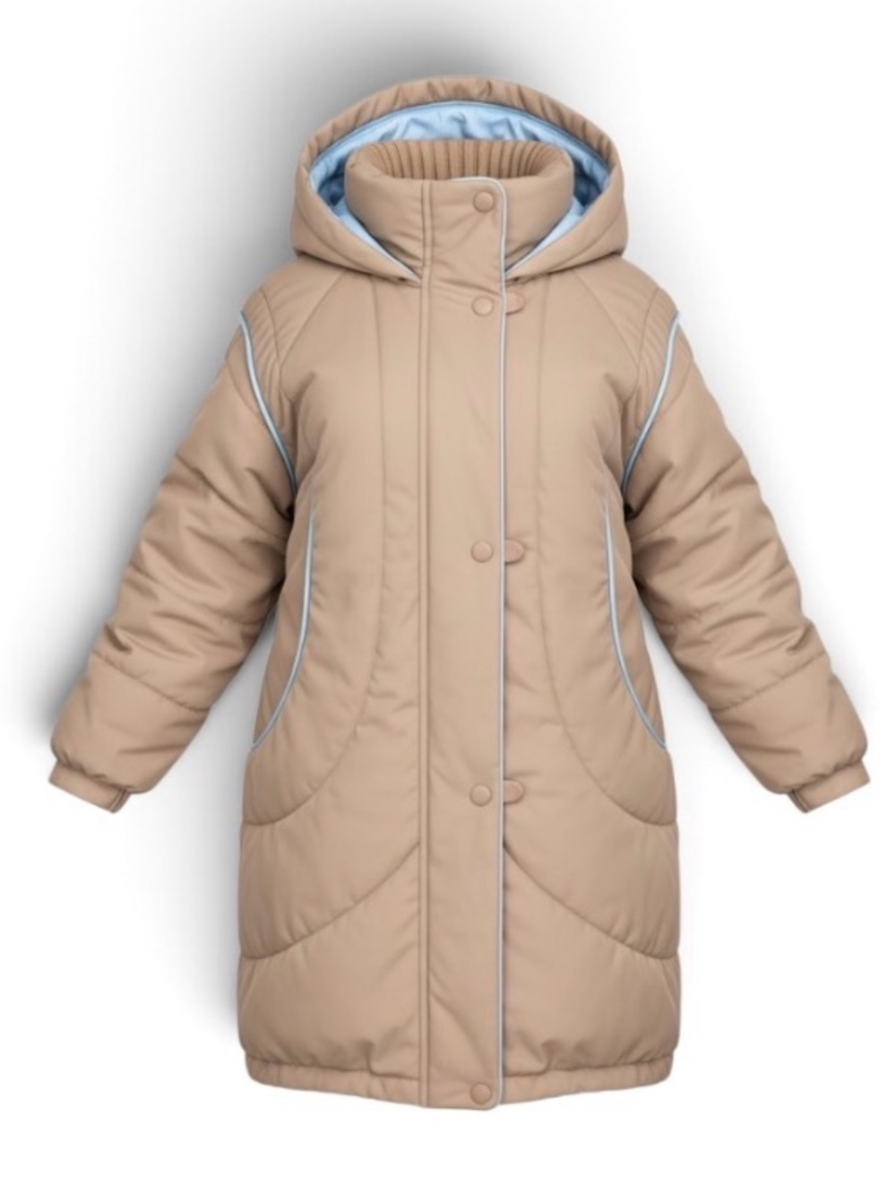 Vintage Whitefish Bay Hooded Puffer Parka Tan Blue Trim Coat Size M